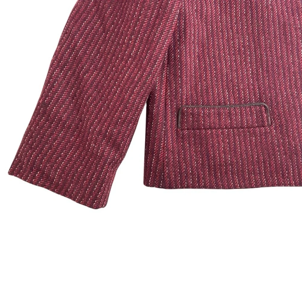 Elizabeth Arden New York wool blazer deep red tweed with black trim.